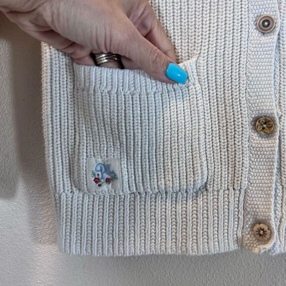 Vintage Polo Ralph Lauren Cream Cotton Cable Knit Button Up Cardigan Girls 8/10 - Picture 3 of 10